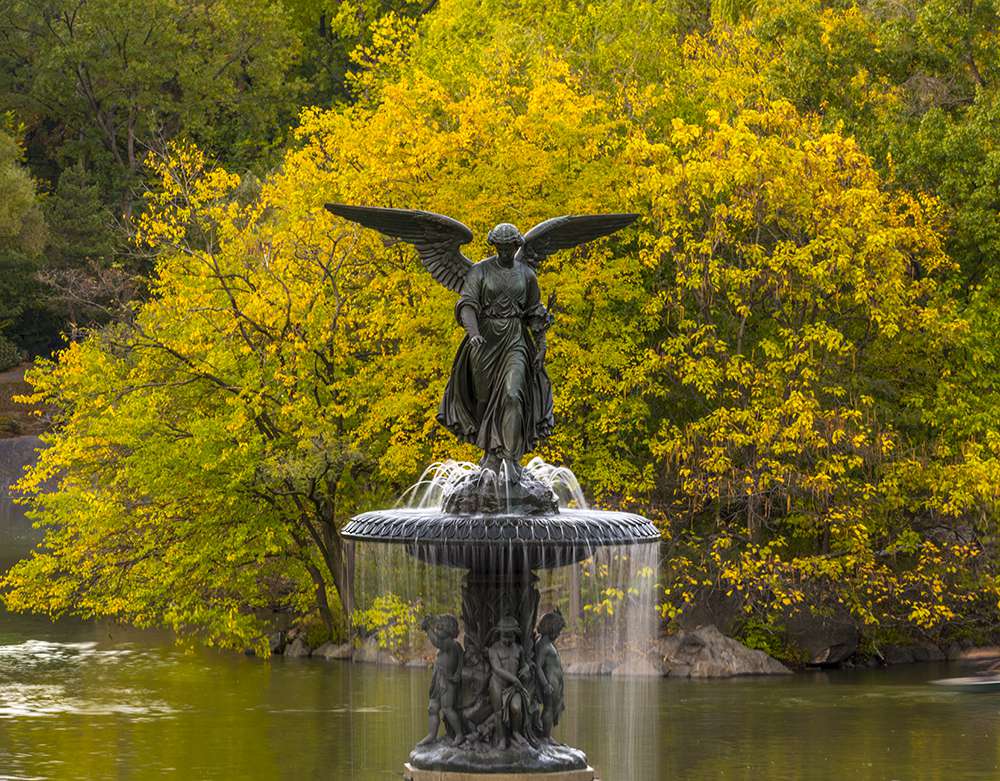 New York City, Manhattan, Central Park, Angel of the Waters Fountain,  Bethesda Terrace Solid-Faced Canvas Print